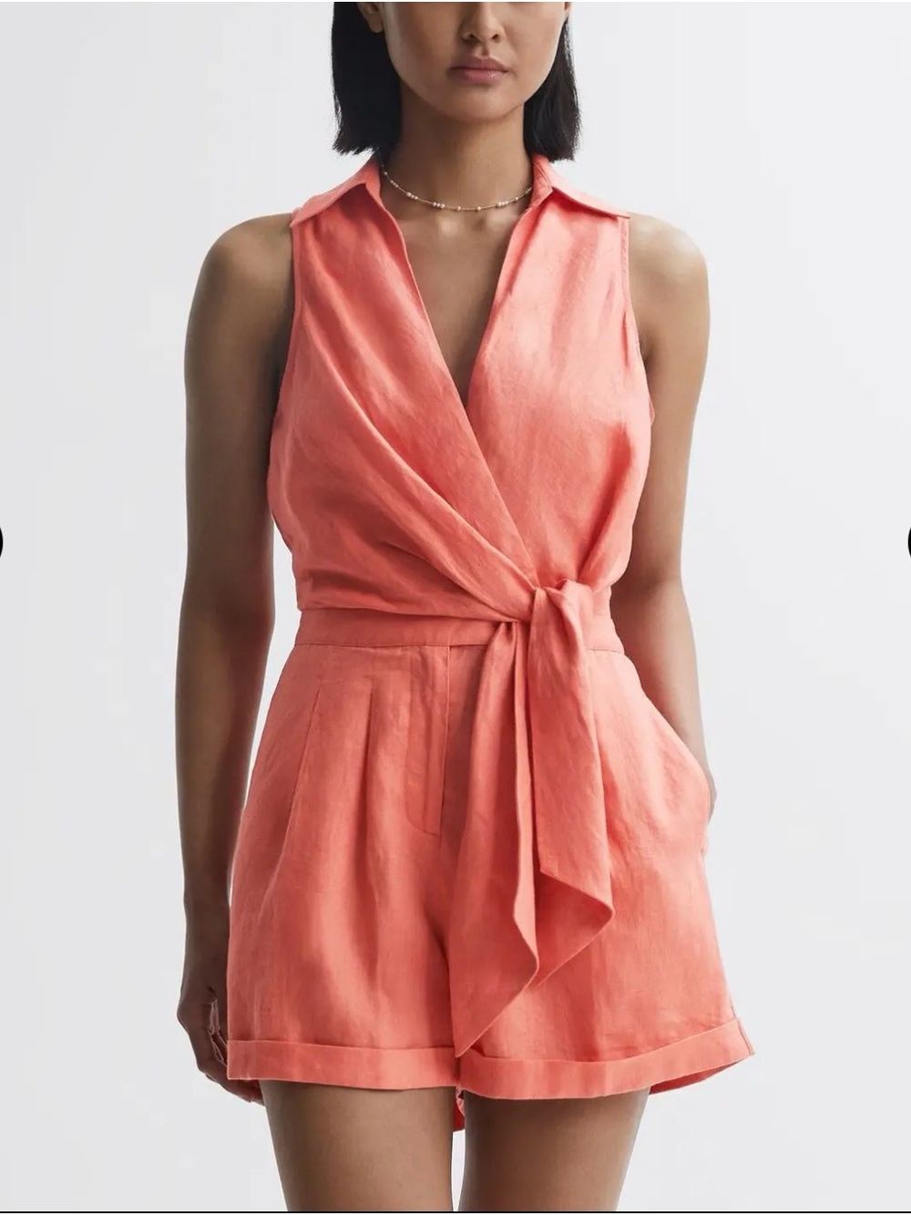 Reiss Playful Linen Romper Coral Size 10 NWT $280